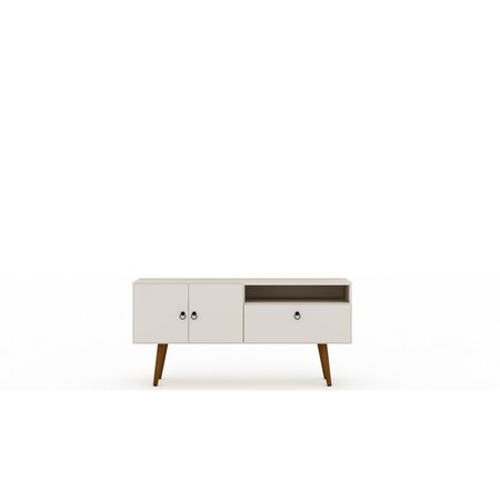 DESIGNED TO FURNISH Tribeca Mid-Century Modern TV Stand with Solid Wood Legs in Off White, 26.77 x 53.94 x 15.75 in. DE2616263